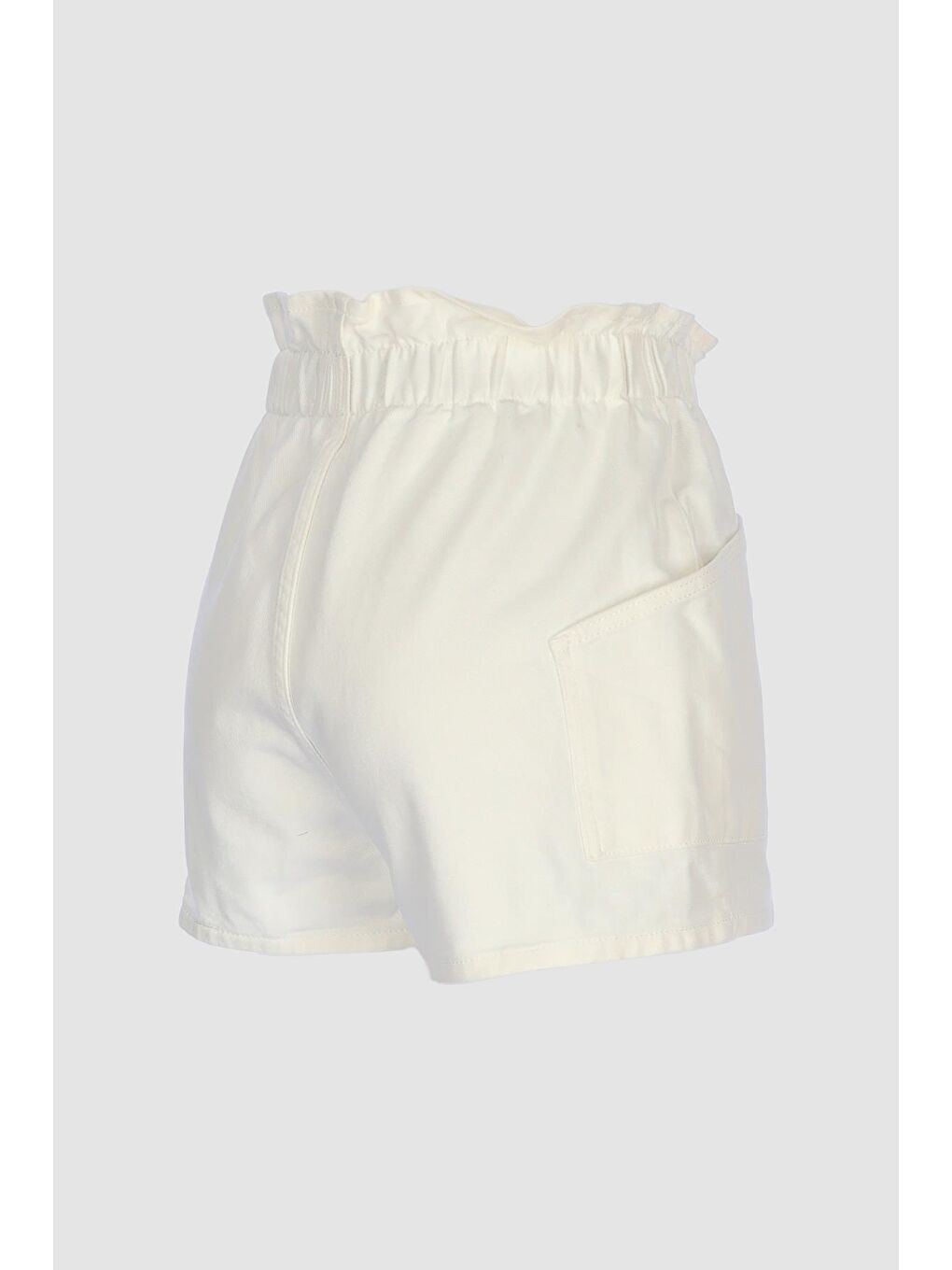 Beyaz Beli Lastikli Yüksek Bel Patı Fermuarlı Jean Şort C 4534-090-2
