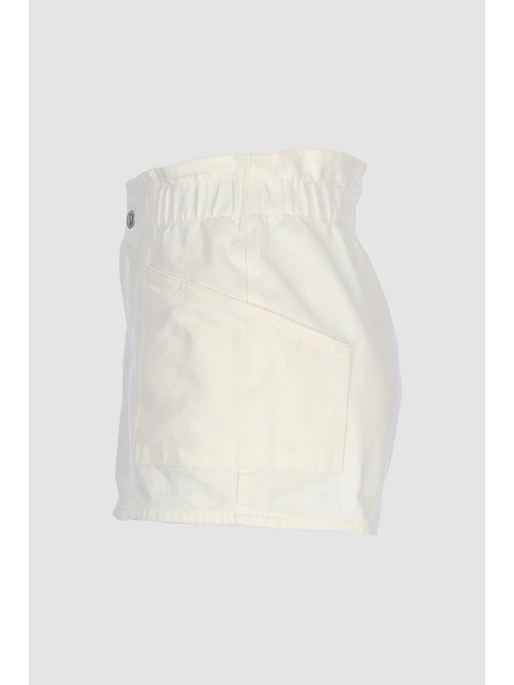 Beyaz Beli Lastikli Yüksek Bel Patı Fermuarlı Jean Şort C 4534-090-3
