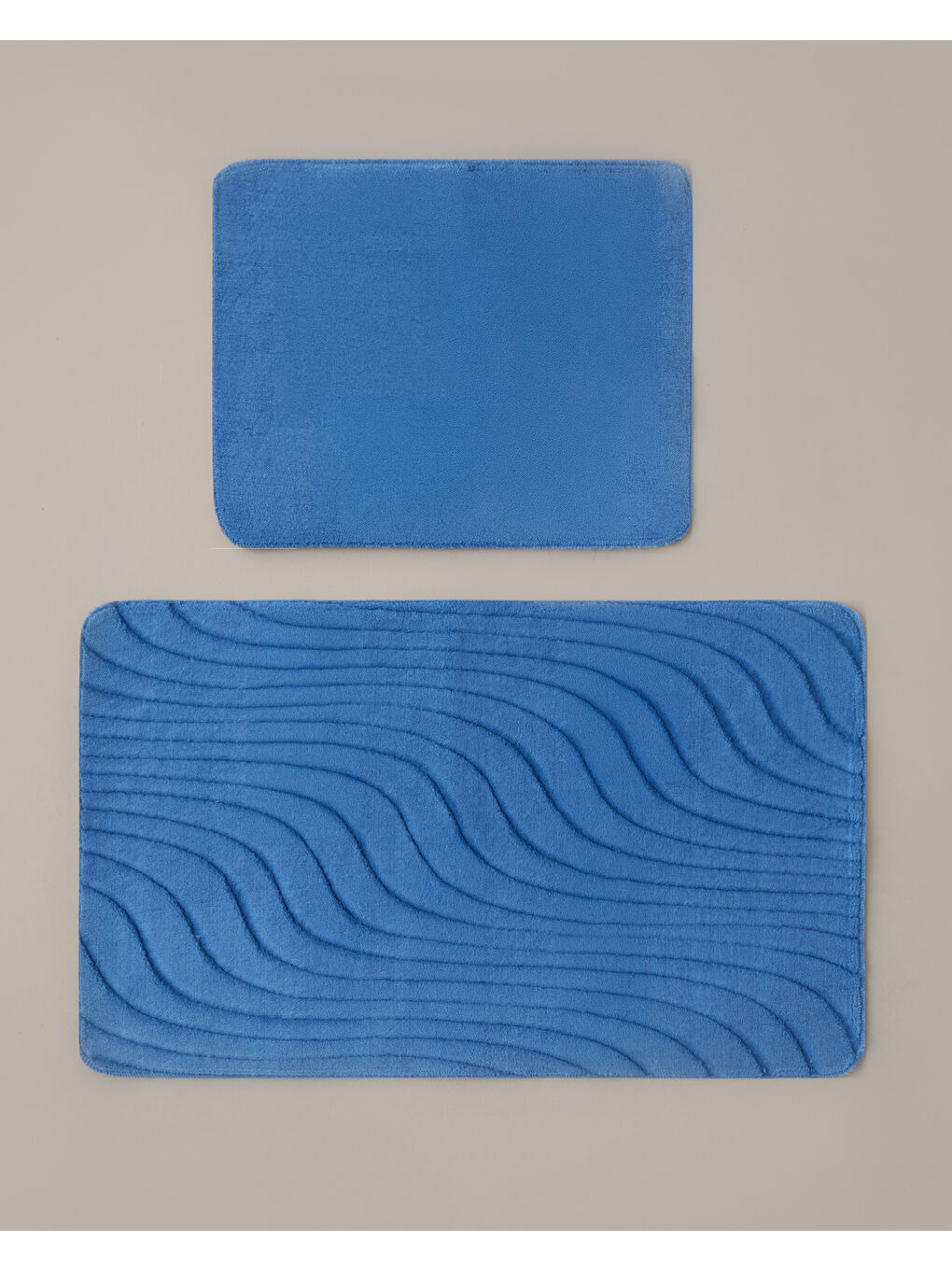 Curveline Kaydırmaz Taban Banyo Paspası Seti 60x100 cm + 50x60 cm Mavi