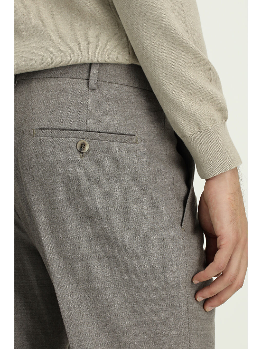 Bej Slim Fit Dar Kesim Elastanlı Pileli Klasik Kumaş Pantolon-5