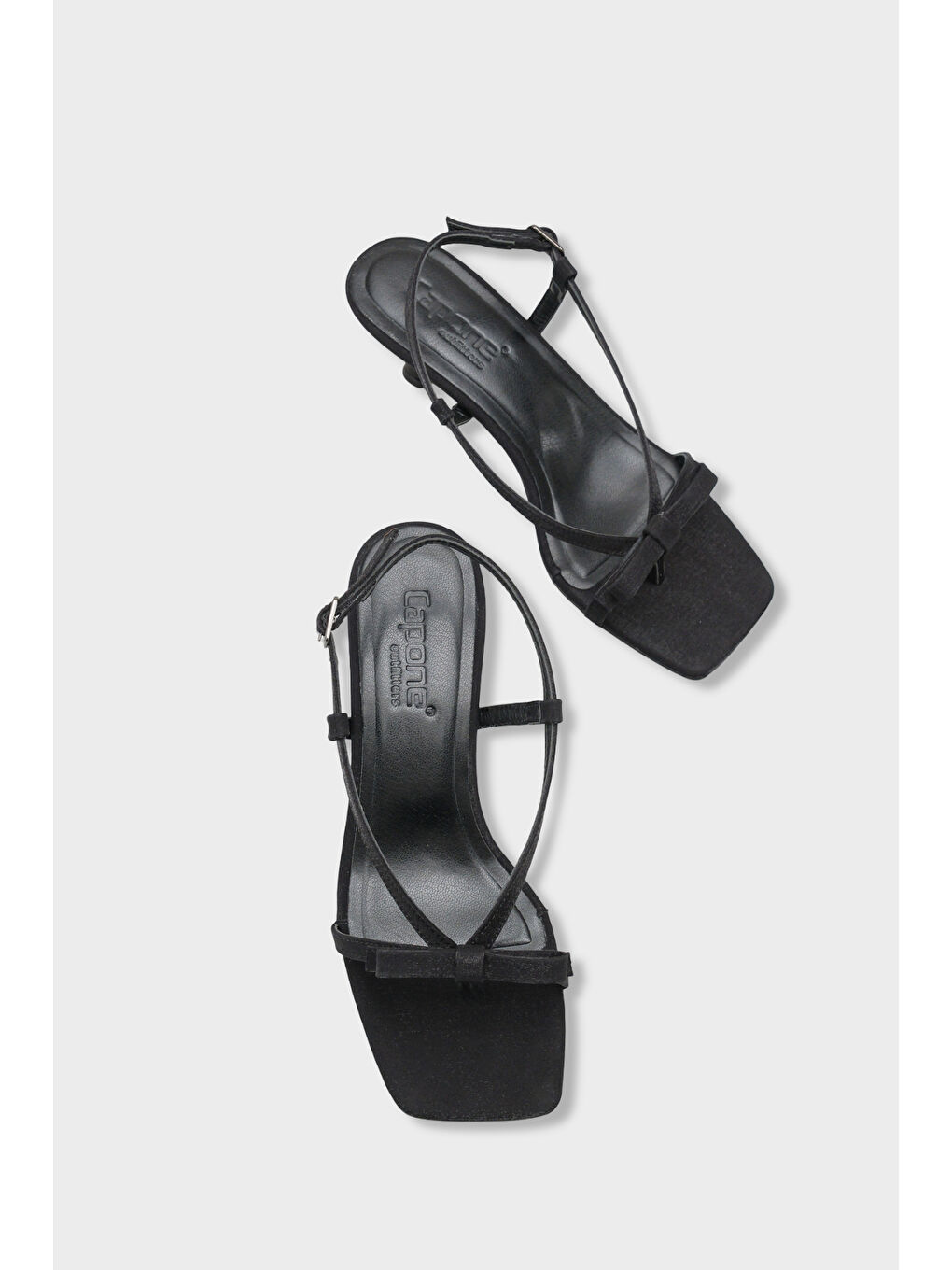 Siyah Lacey Saten Orta Topuklu Küt Burunlu Kadın Sandalet-5