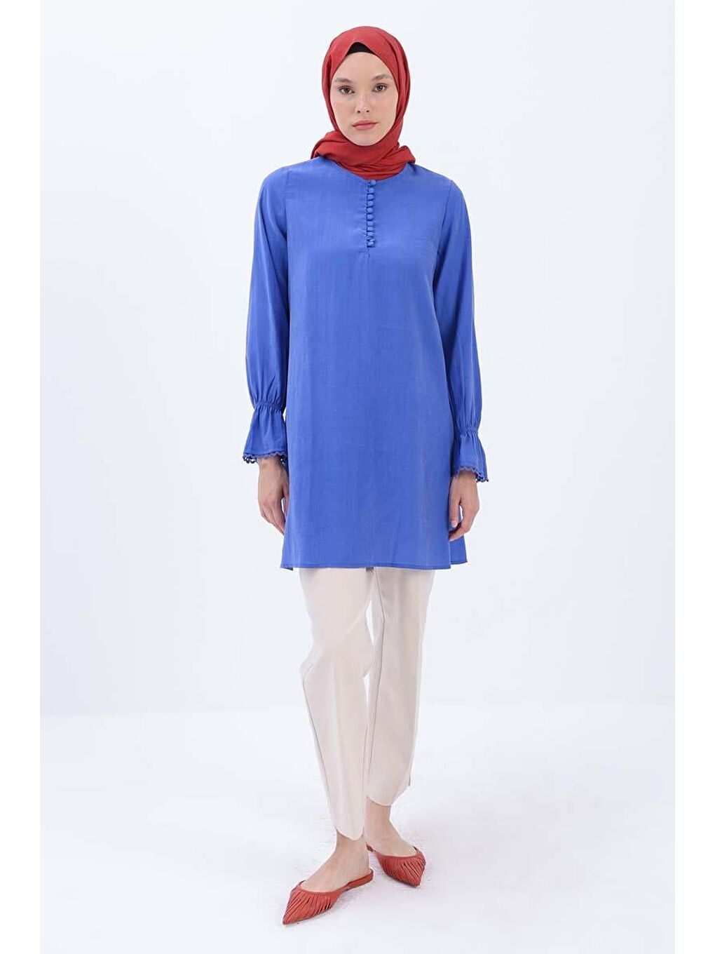 Mavi Saks Fisto Detaylı Düğmeli Tunik-1