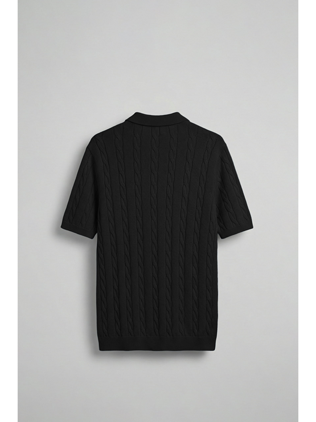 Erkek Regular Fit Saç Örgü Pamuklu Triko Polo Yaka T-Shirt Siyah-1