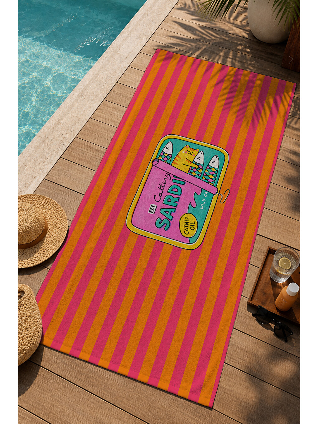 Pembe Turuncu Çizgili Retro Kutu Motifli 70x150 Cm Dijital Baskılı Plaj Ve Banyo Havlusu-2