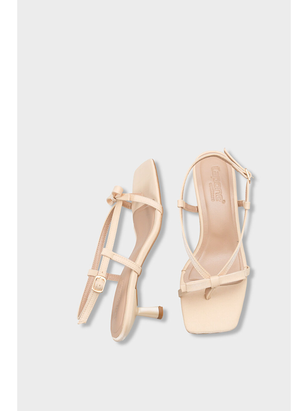 Bej Lacey Saten Orta Topuklu Küt Burunlu Kadın Sandalet-4