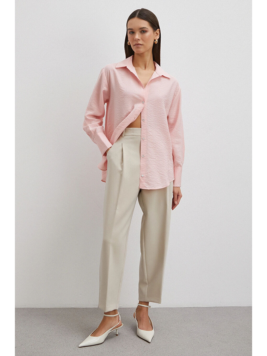 Viskon Pamuk Gömlek Pembe-1