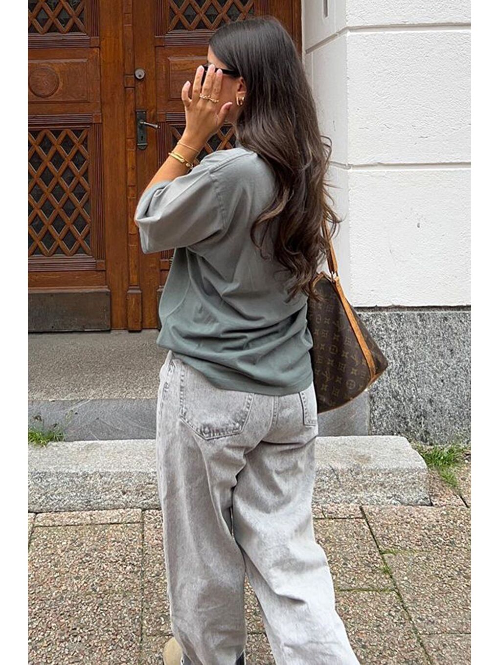 Gri Füme Paris Baskılı Kadın Tişört Mg1654-5