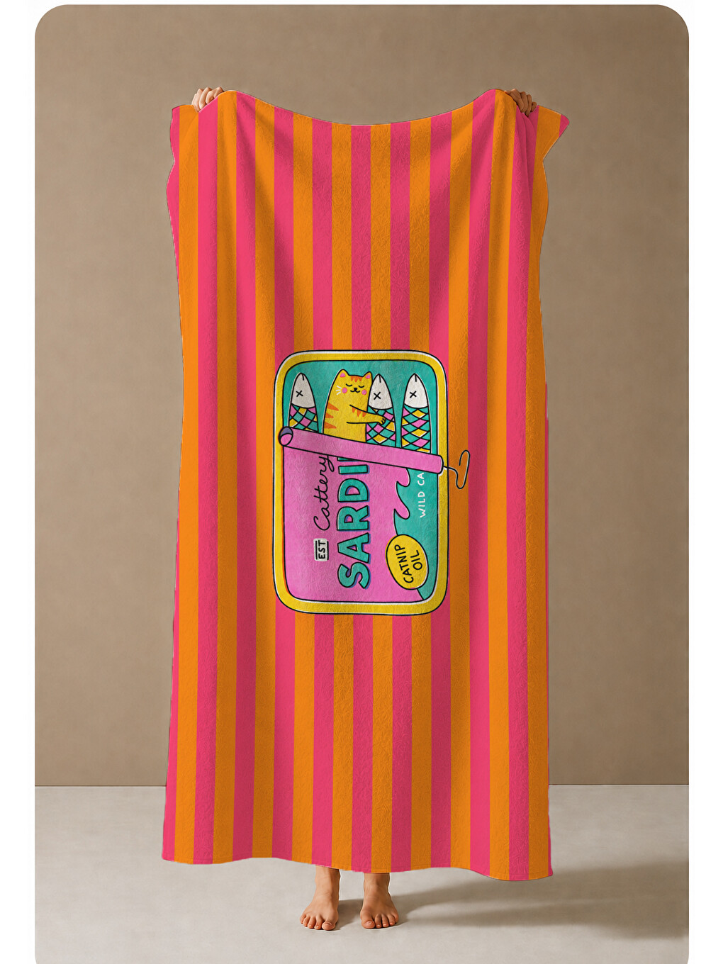 Pembe Turuncu Çizgili Retro Kutu Motifli 70x150 Cm Dijital Baskılı Plaj Ve Banyo Havlusu-3