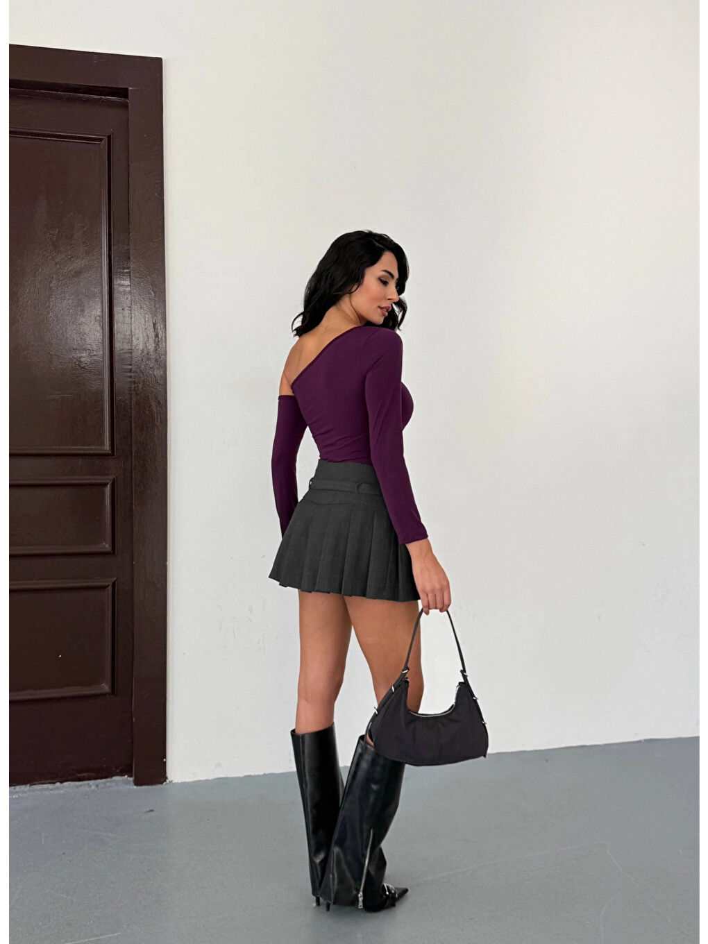 Kadın Mor Asimetrik Yaka Drapeli Sandy Bluz HZL25S-FRY123361-4