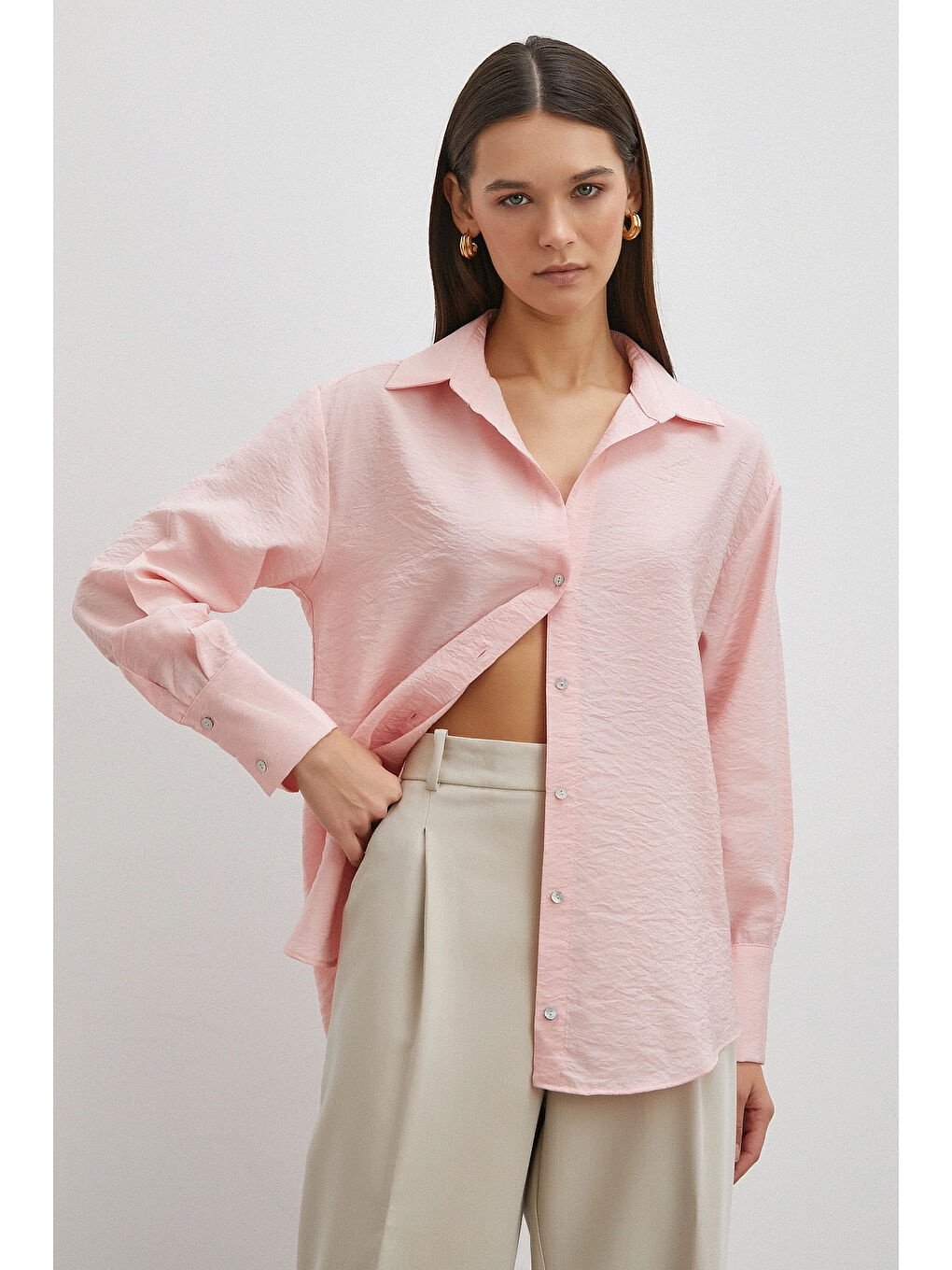 Viskon Pamuk Gömlek Pembe-2