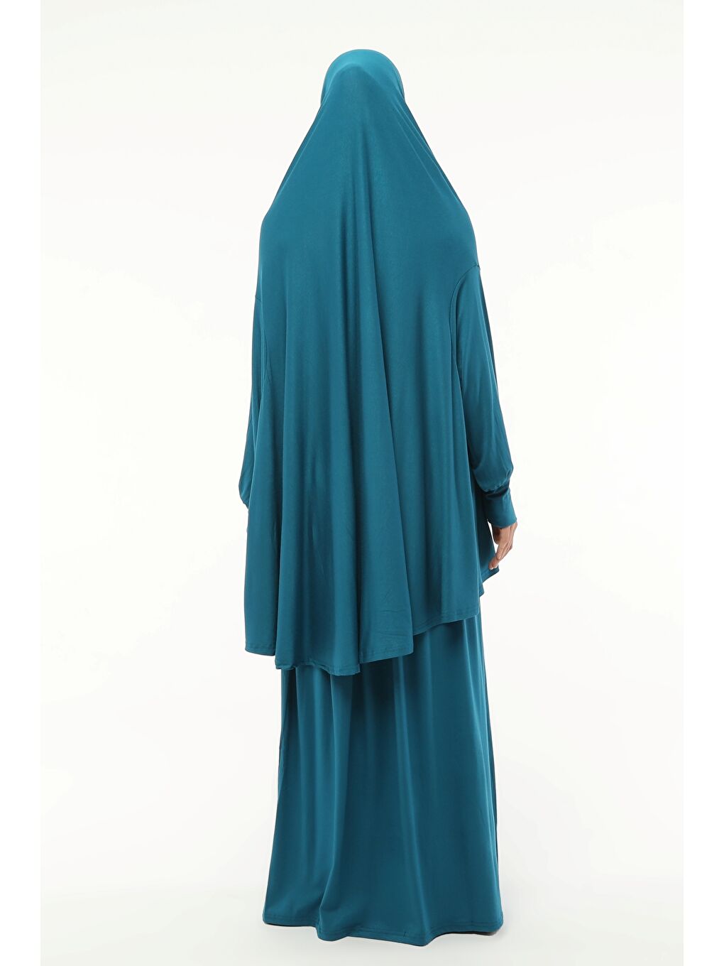 Petrol İki Parça Pamuklu Yarasa Kollu Başörtülü Organik Terletmez  Elbise-3