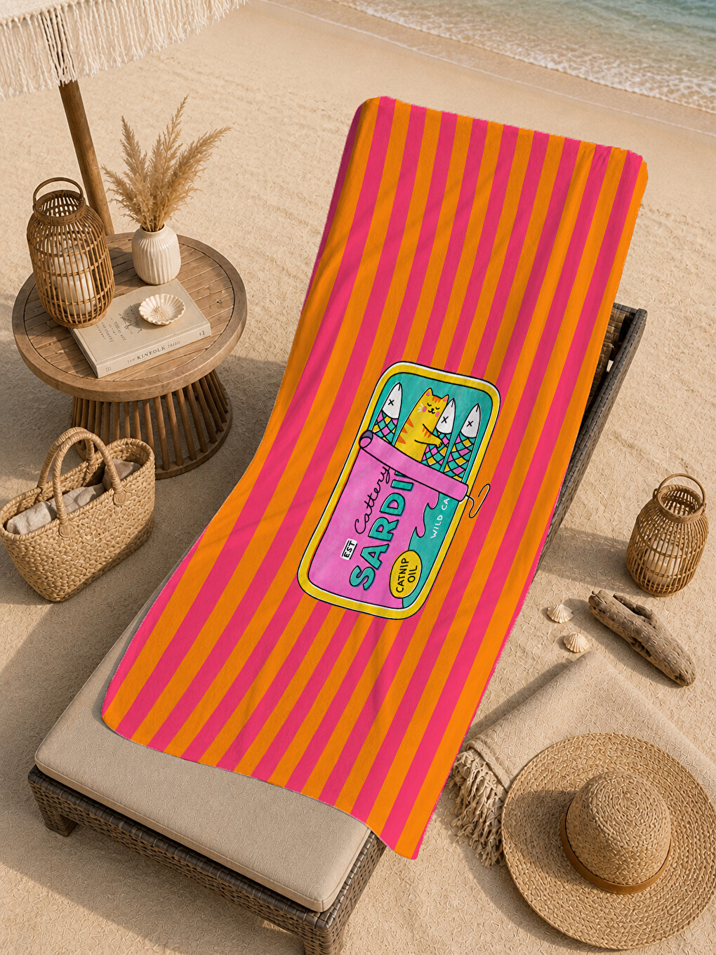 Pembe Turuncu Çizgili Retro Kutu Motifli 70x150 Cm Dijital Baskılı Plaj Ve Banyo Havlusu-4