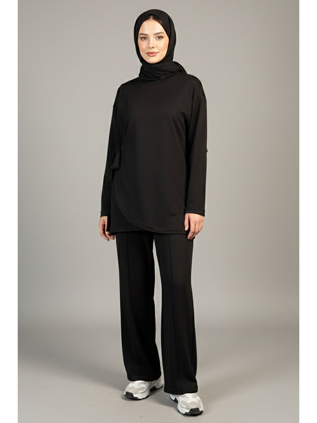 Bağcık Detay Tunik Pantolon Takım 2117 Siyah