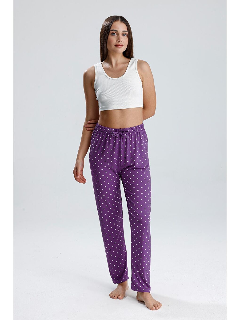 Kadın Puantiyeli Uzun Pijama Pantolon | Mor