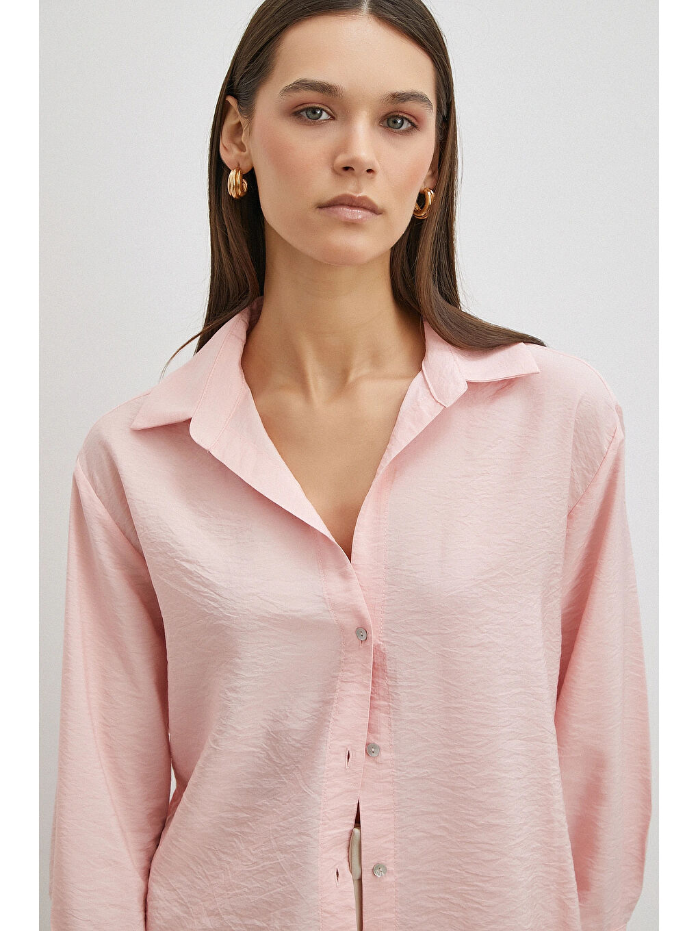 Viskon Pamuk Gömlek Pembe-3