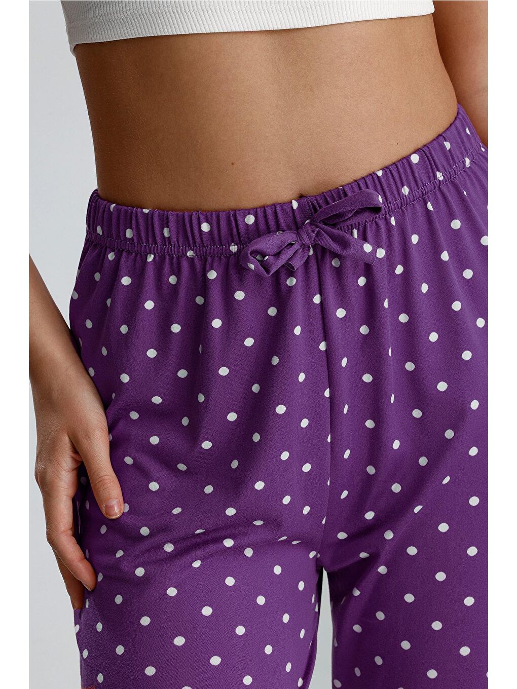 Kadın Puantiyeli Uzun Pijama Pantolon | Mor-1