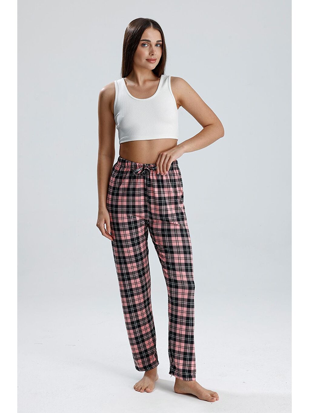 Kadın Ekose Desenli Uzun Pijama Pantolon | Pembe