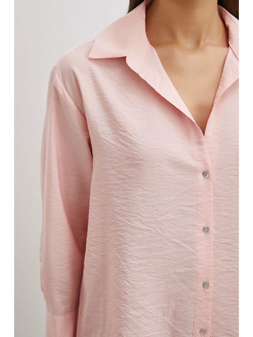 Viskon Pamuk Gömlek Pembe-4