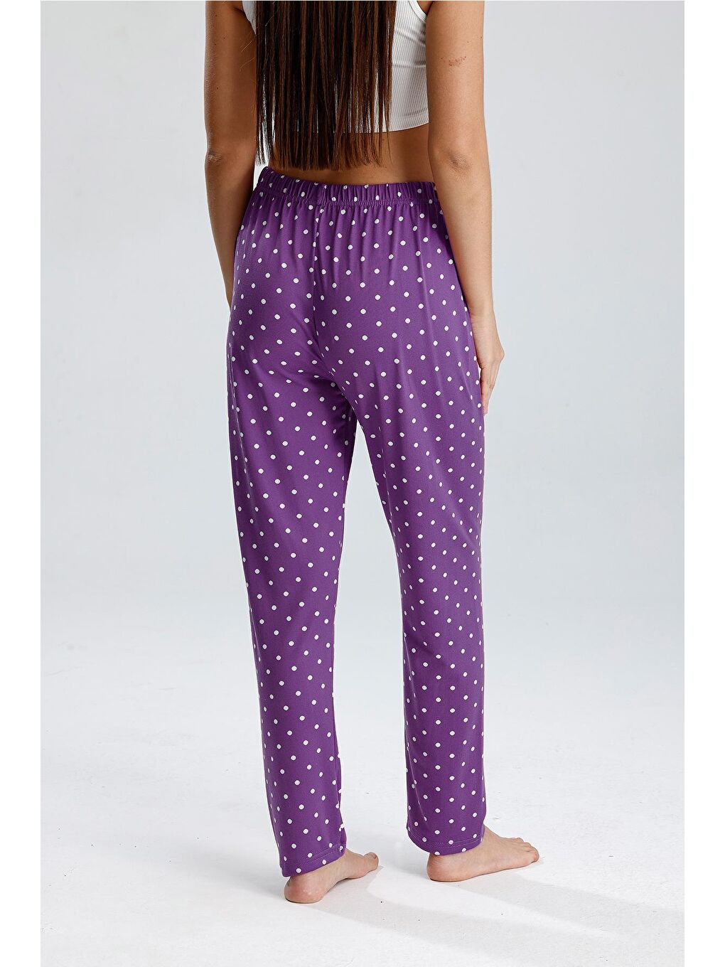 Kadın Puantiyeli Uzun Pijama Pantolon | Mor-3