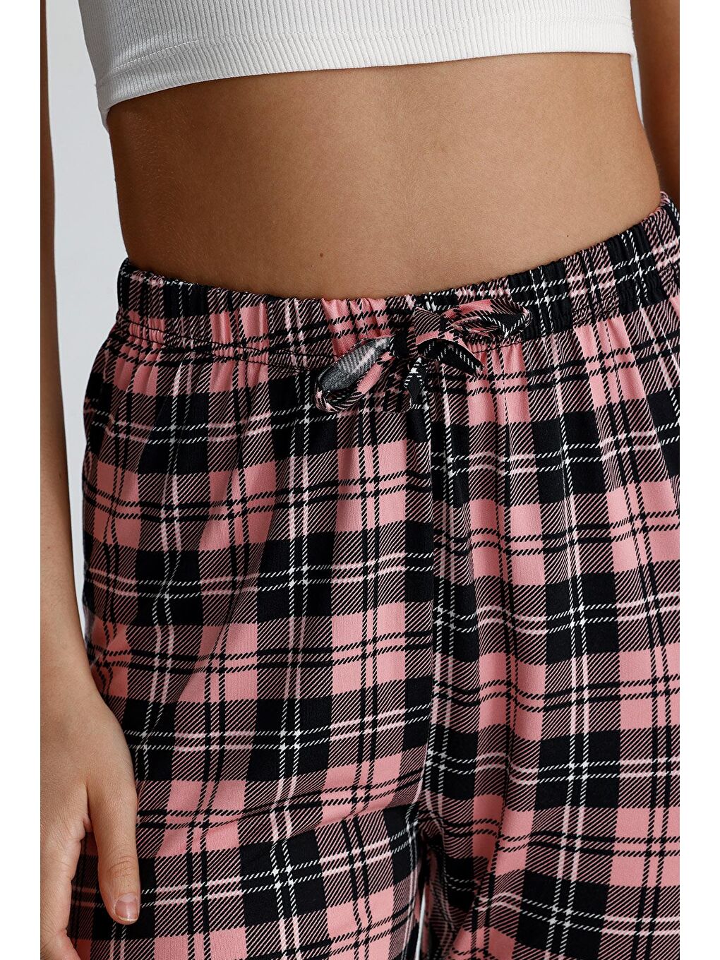 Kadın Ekose Desenli Uzun Pijama Pantolon | Pembe-2