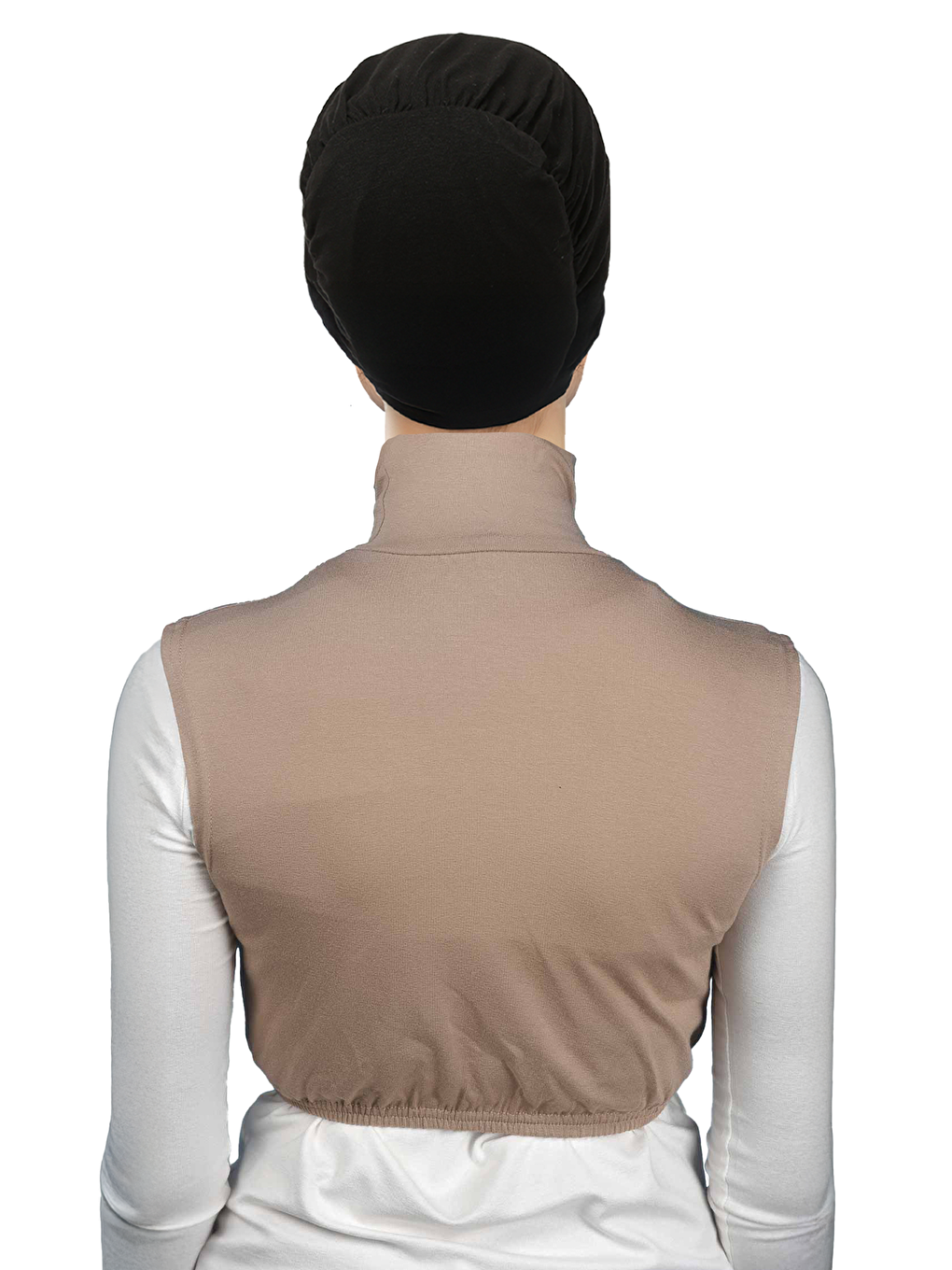 Bej Sıfır Kol Balıkçı Yaka Tam Boğazlı Elastanlı Penye Kadın Yarım Body-3