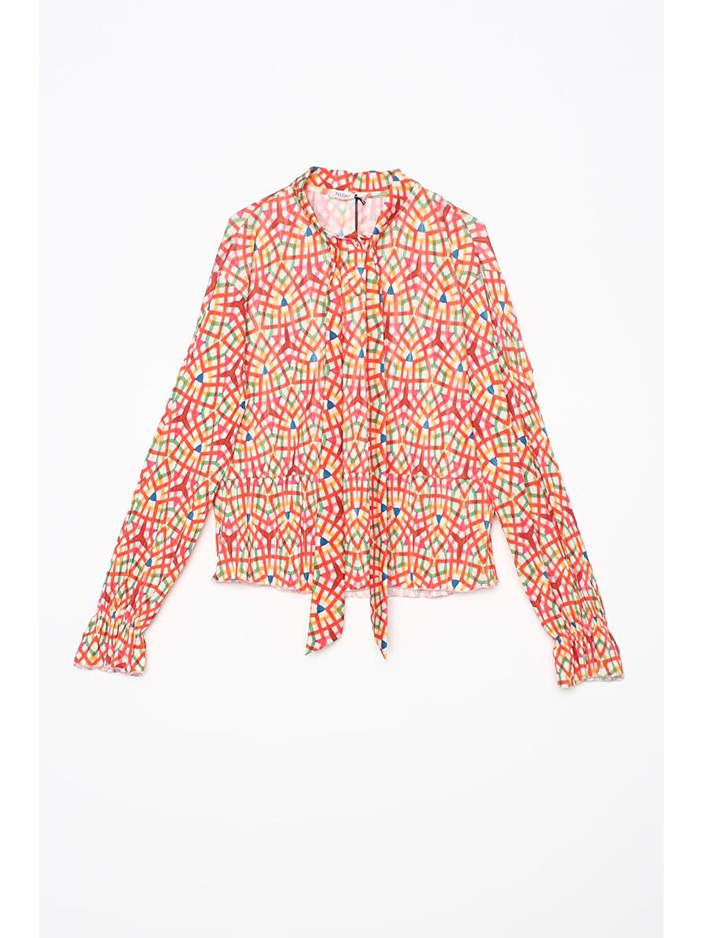 Turuncu-Ekru-Yakası Bağlama Detaylı Crep Bluz-6