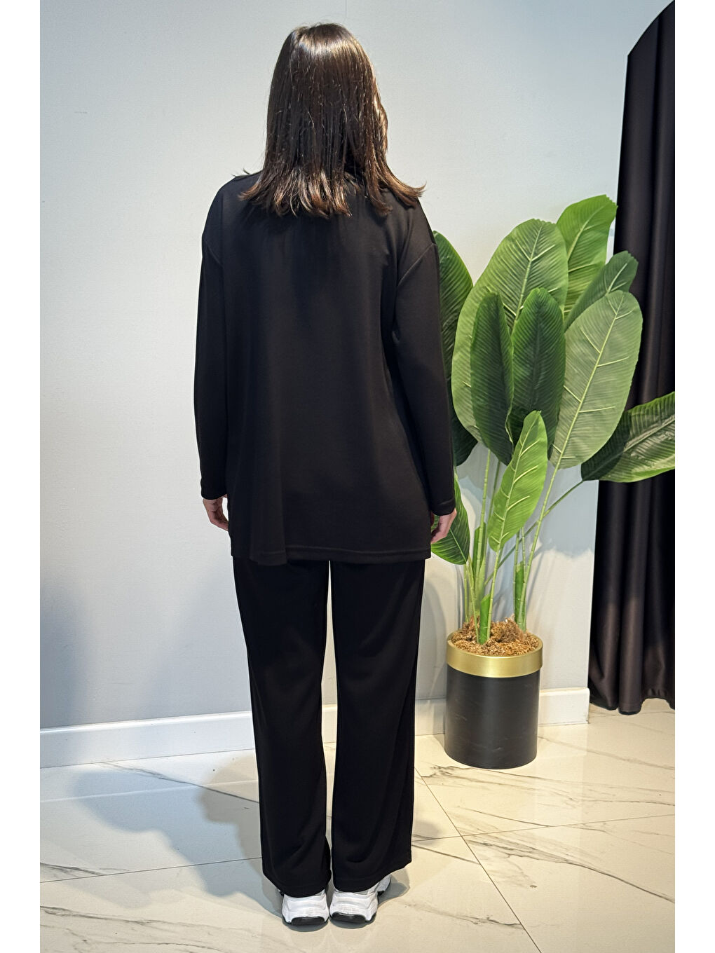 Bağcık Detay Tunik Pantolon Takım 2117 Siyah-3