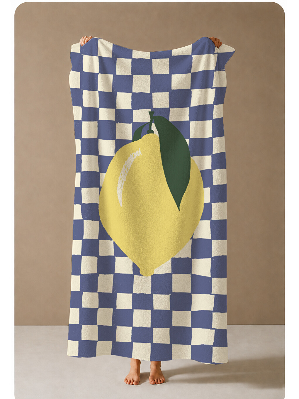 Lacivert Beyaz Dama Büyük Limon Desenli 70x150 Cm Dijital Baskılı Plaj Ve Banyo Havlusu-3