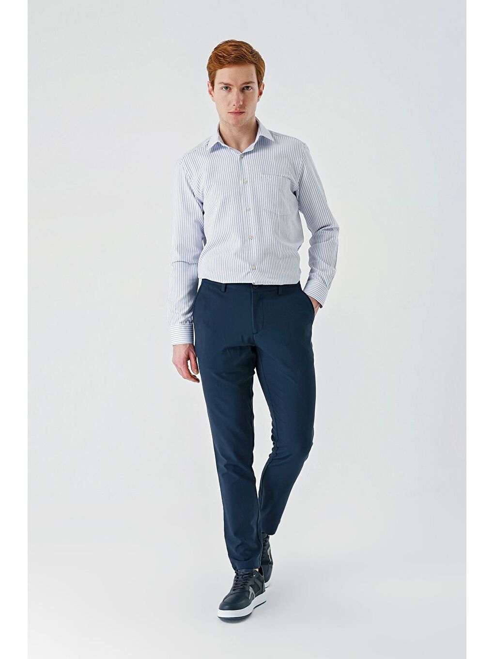 Koyu Lacivert Esnek Yandan Cepli Casual Comfort Fit Chino Pantolon 1003240158-1