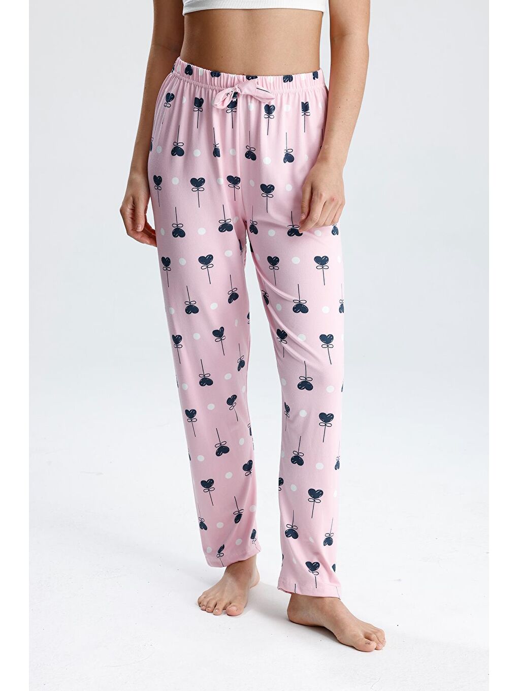 Kadın Desenli Uzun Pijama Pantolon | Pembe-1