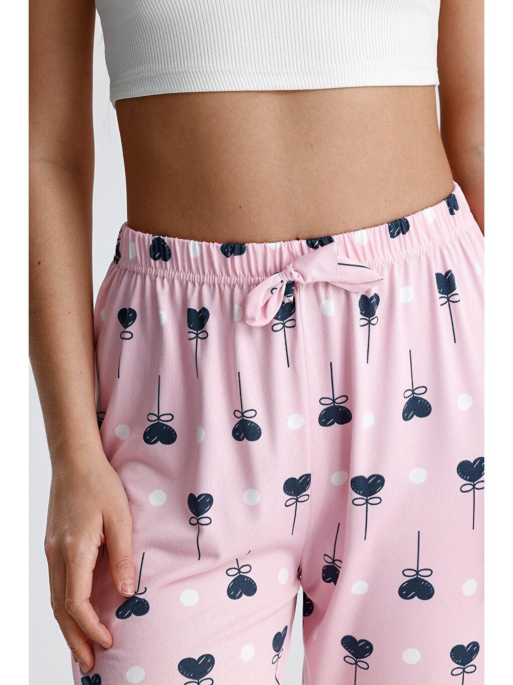 Kadın Desenli Uzun Pijama Pantolon | Pembe-2