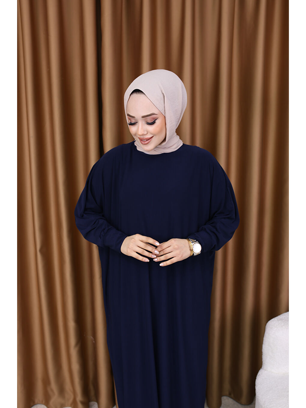 Kadın Trend Basic Uzun Kollu Lacivert Elbise-1