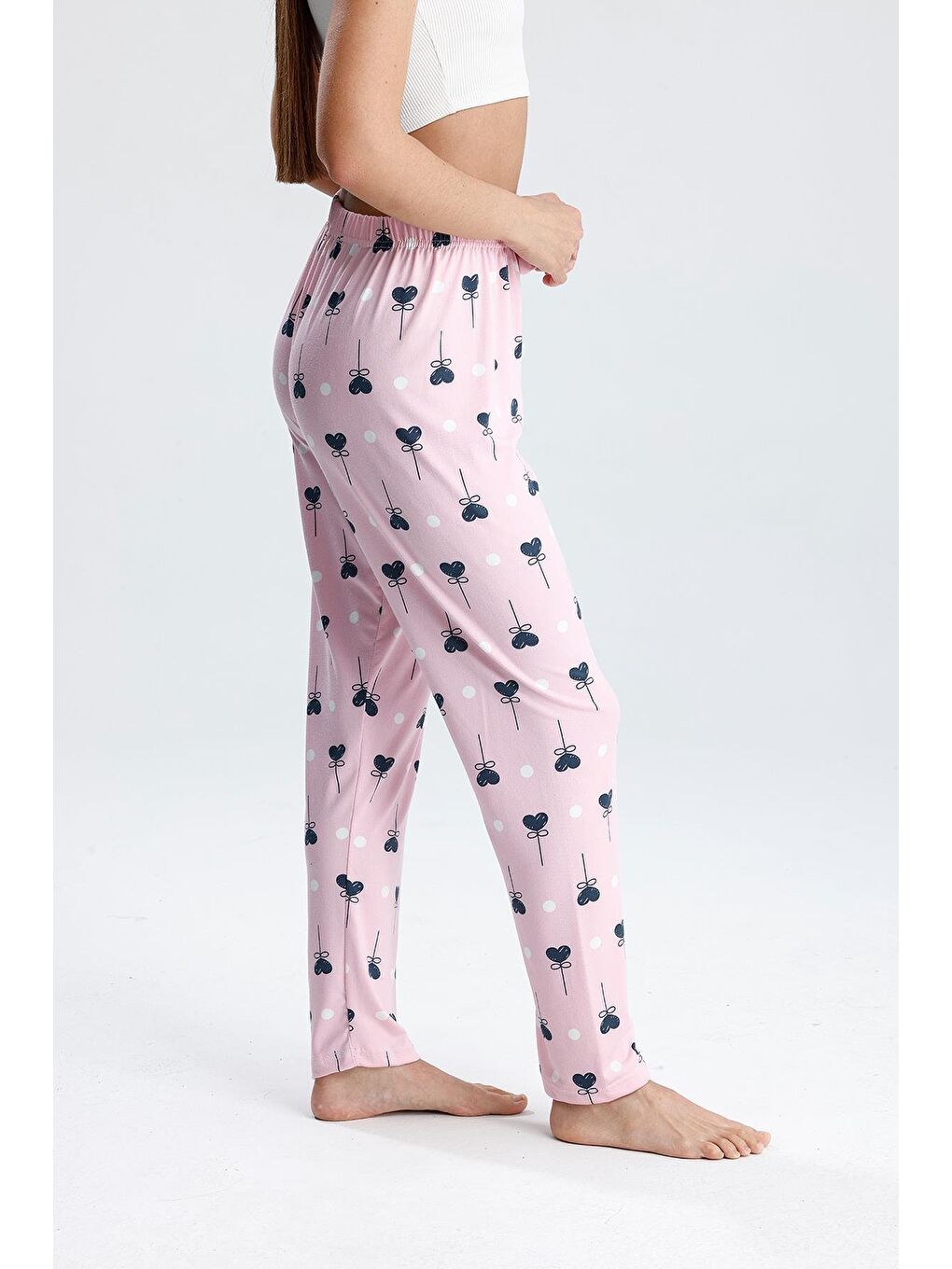 Kadın Desenli Uzun Pijama Pantolon | Pembe-3