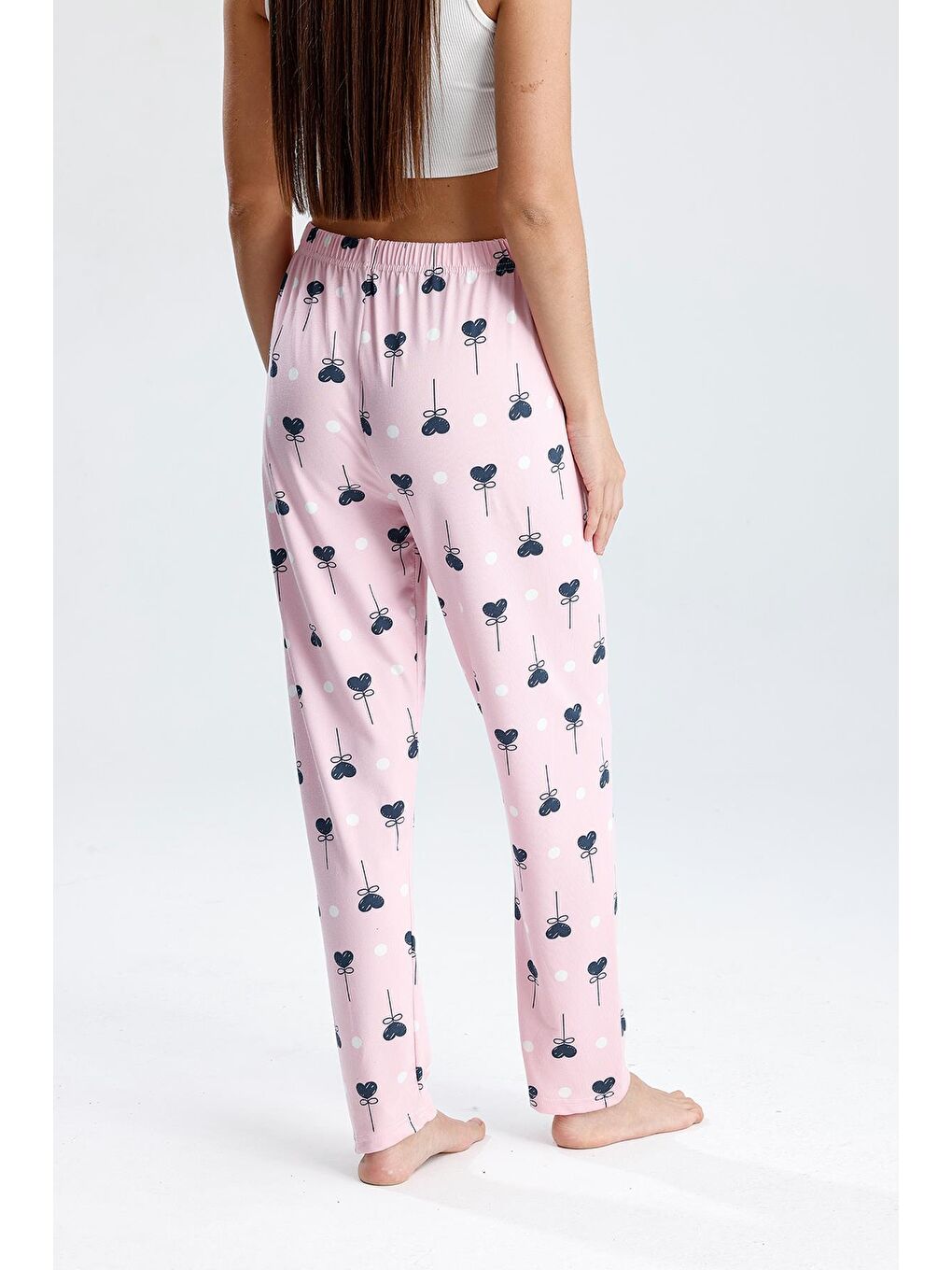 Kadın Desenli Uzun Pijama Pantolon | Pembe-4