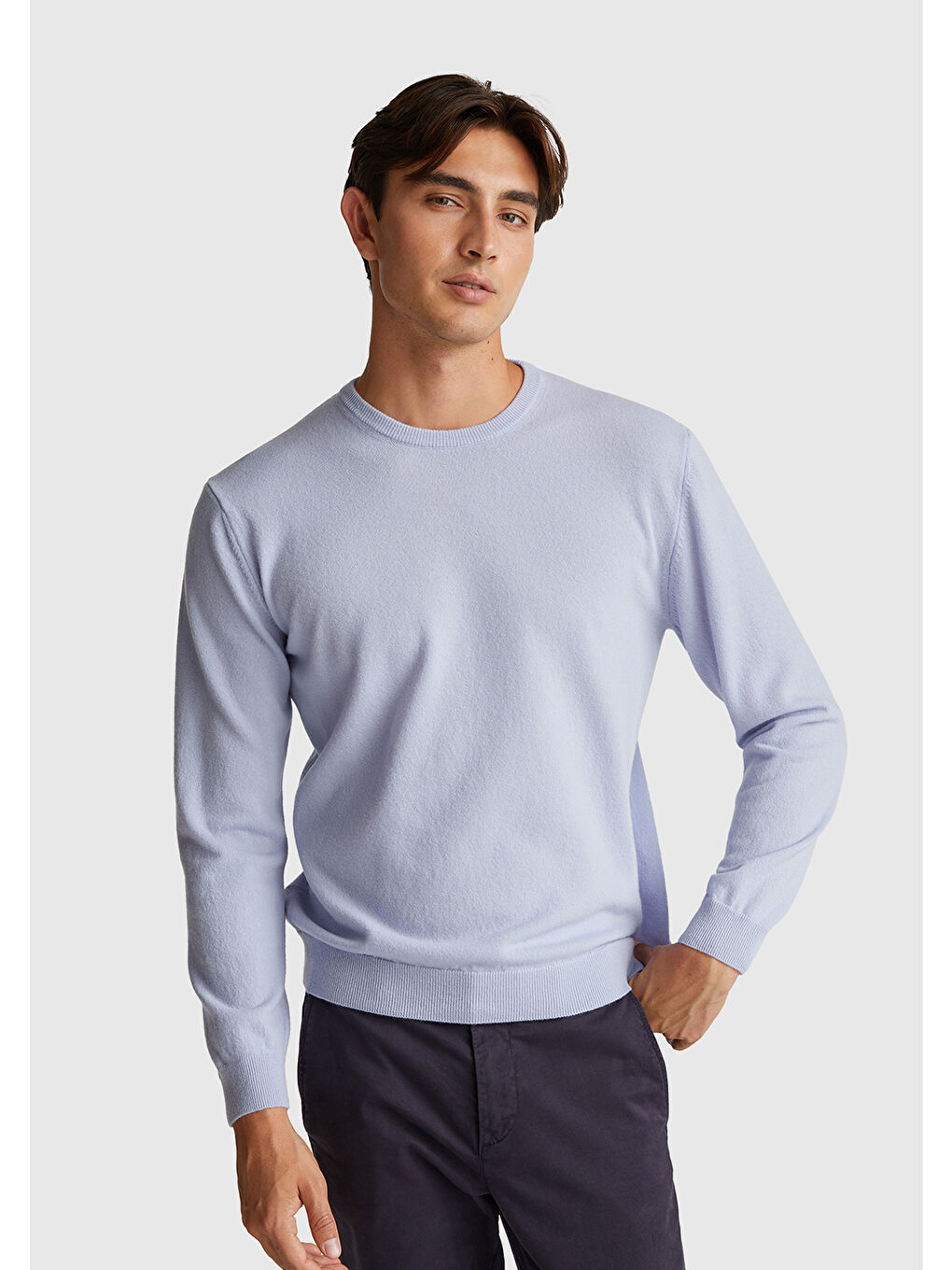 Erkek Bebek Mavisi %100 Merino Bisiklet Yaka Kazak