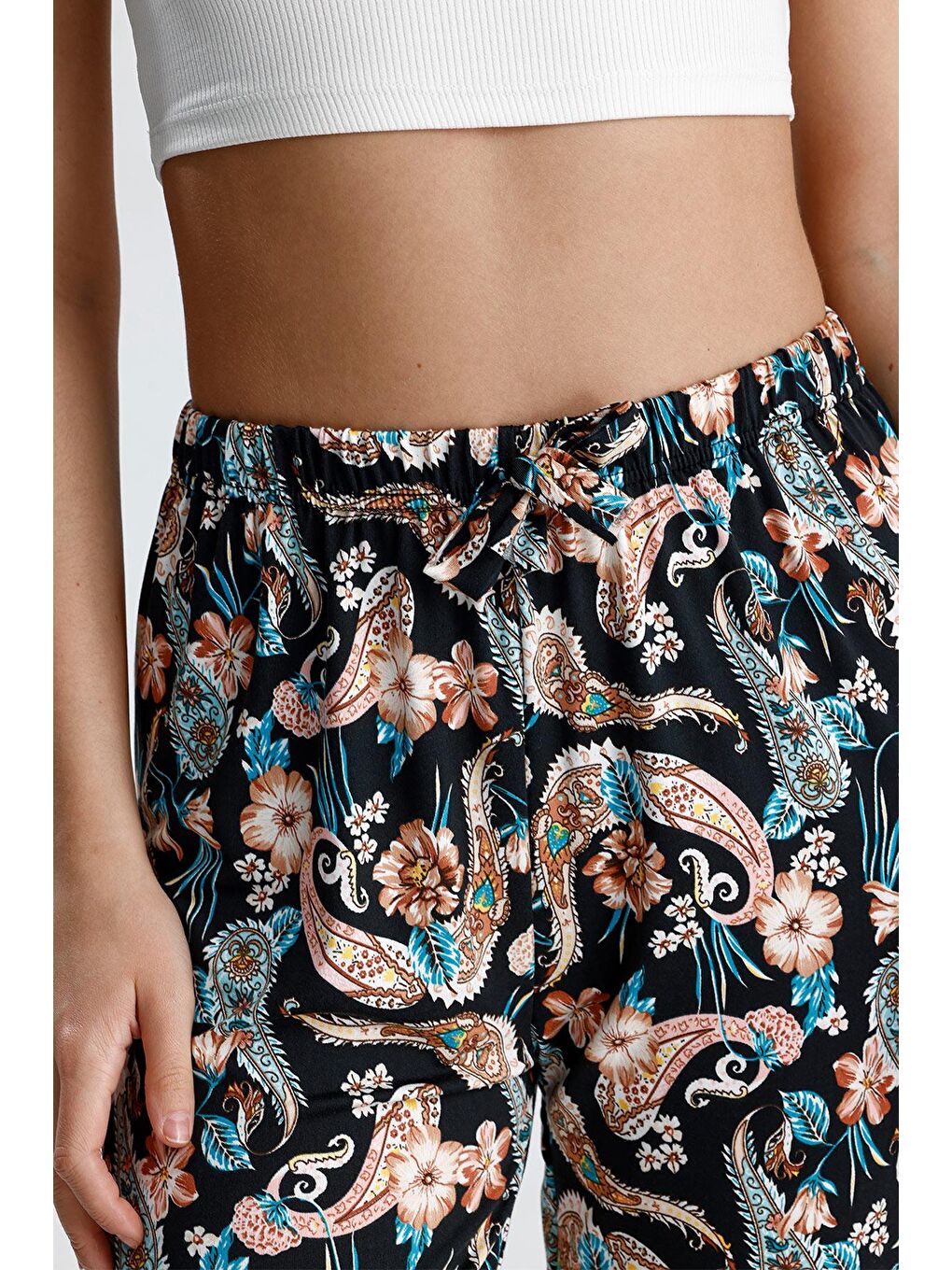 Lacivert Kadın Şal Desenli Uzun Pijama Pantolon-2