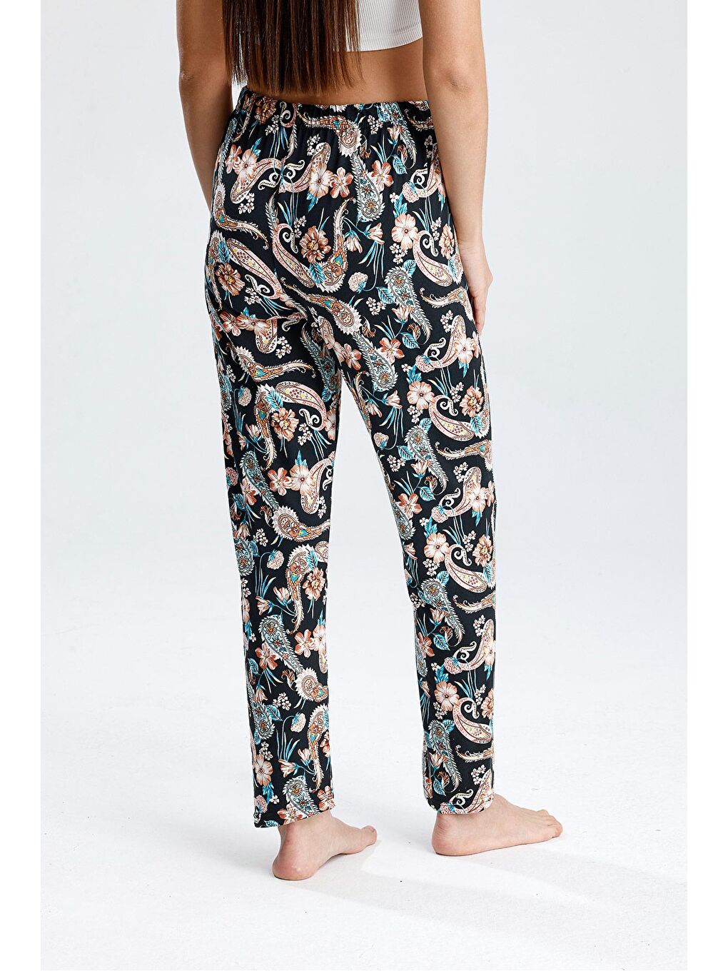 Lacivert Kadın Şal Desenli Uzun Pijama Pantolon-3