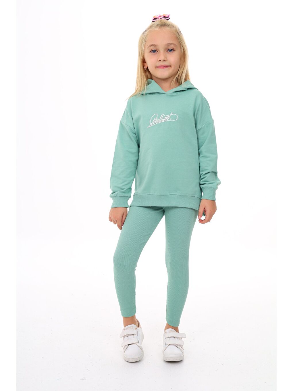 Yeşil Kız Çocuk Nakışlı Taytlı Takım-2