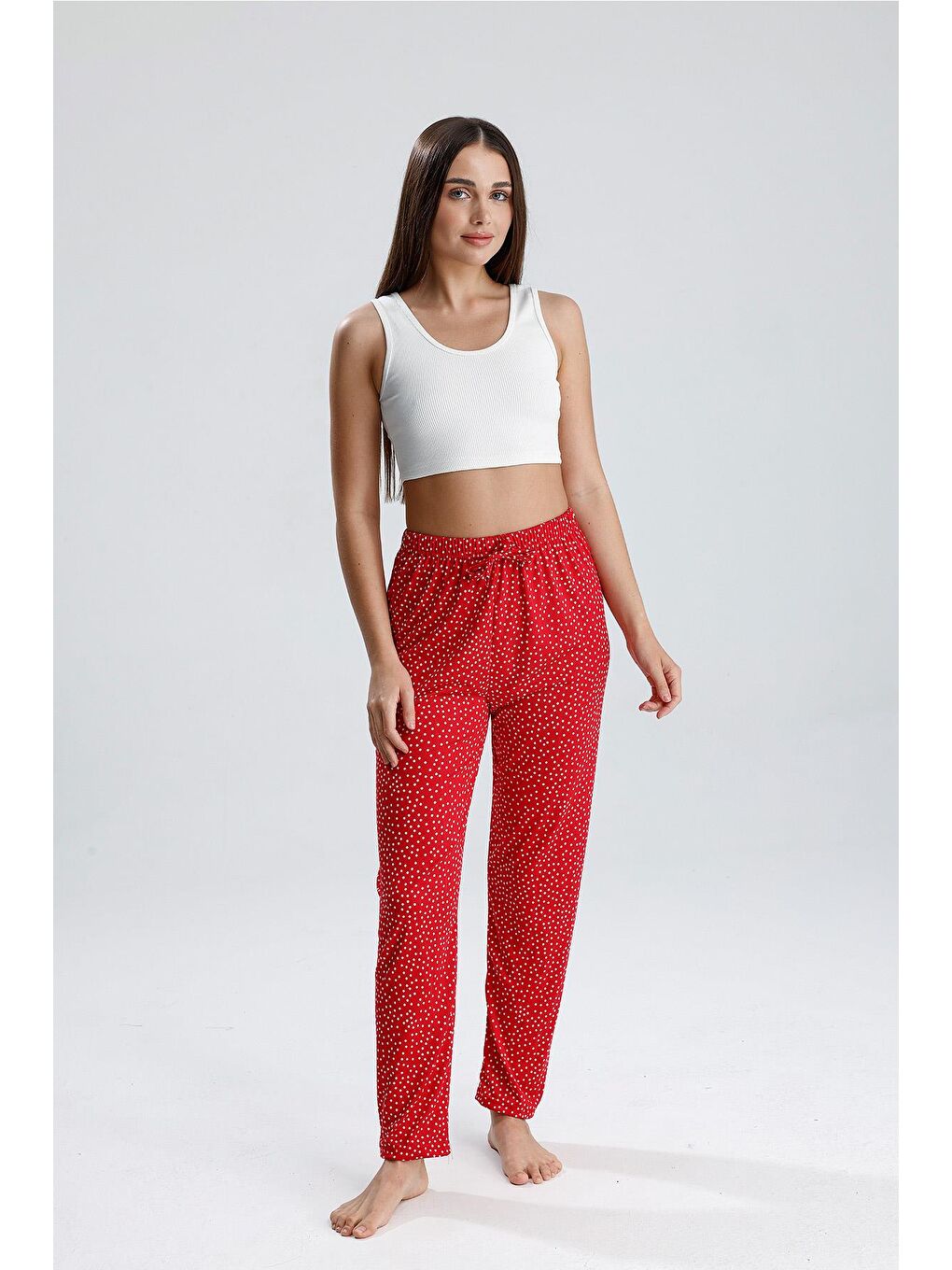 Kadın Puantiyeli Uzun Pijama Pantolon | Kırmızı