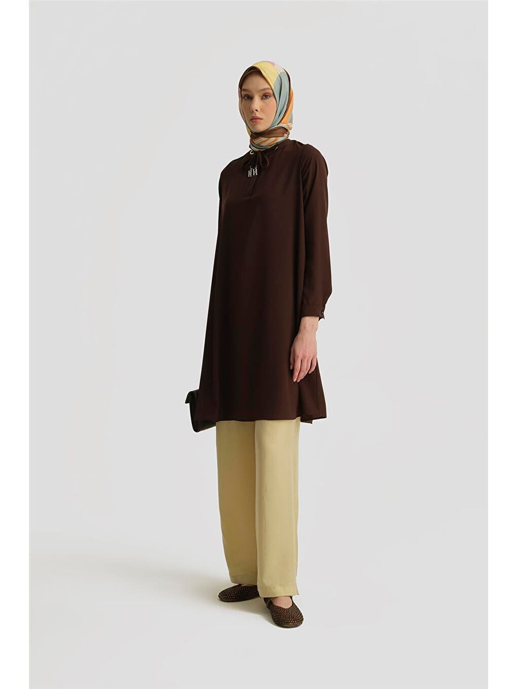 Bağcık Detaylı Tunik 25Yh4202 Kahverengi-1