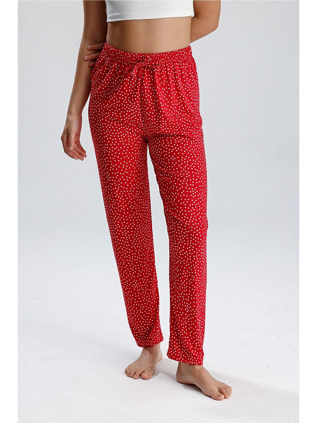 Kadın Puantiyeli Uzun Pijama Pantolon | Kırmızı-1