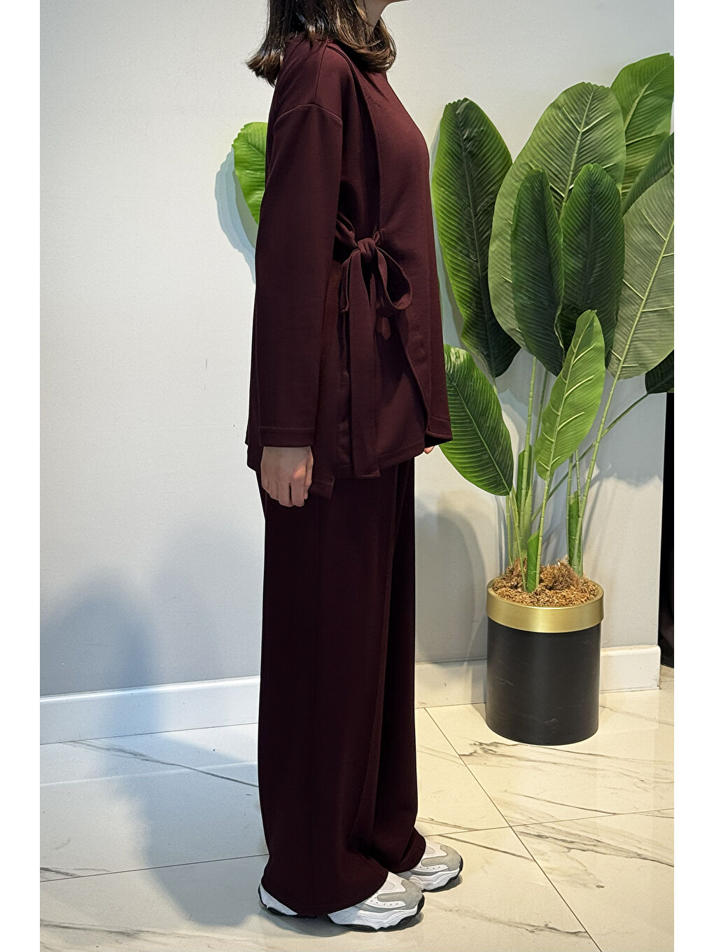 Bağcık Detay Tunik Pantolon Takım 2117 Bordo-1