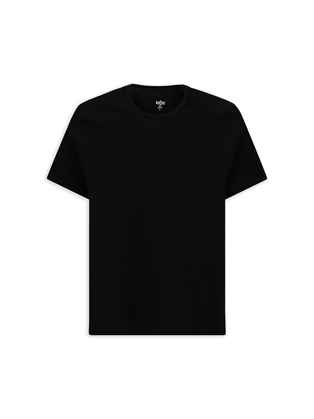 Siyah Bisiklet Yaka Slim Fit Dar Kesim Pamuk Fitilli %100 Pamuk Tişört-1