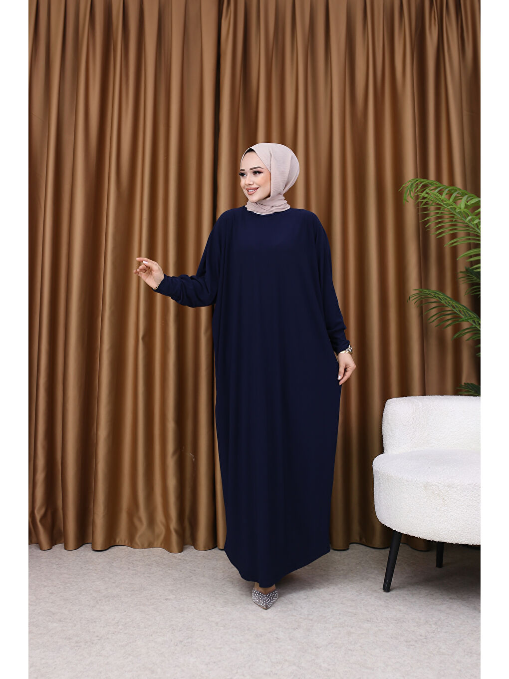 Kadın Trend Basic Uzun Kollu Lacivert Elbise-3