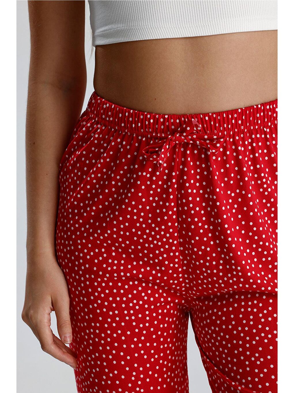 Kadın Puantiyeli Uzun Pijama Pantolon | Kırmızı-2