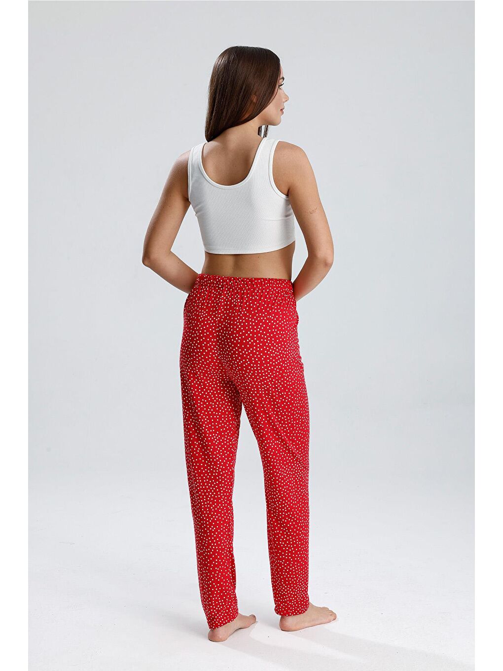 Kadın Puantiyeli Uzun Pijama Pantolon | Kırmızı-3