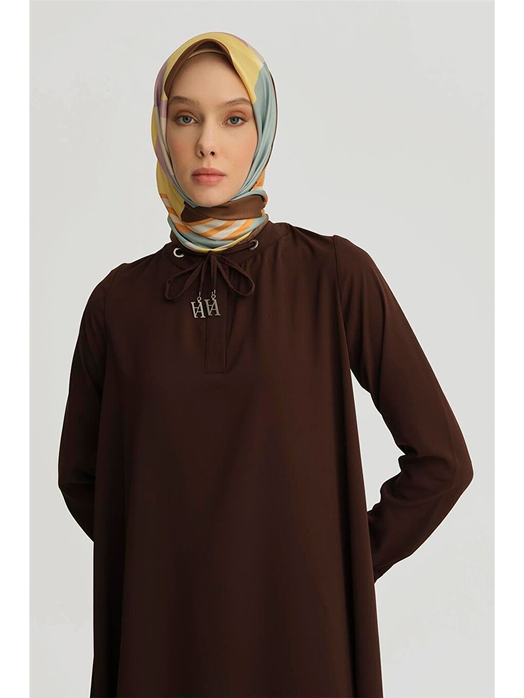 Bağcık Detaylı Tunik 25Yh4202 Kahverengi-3