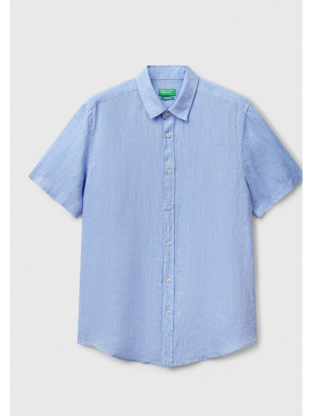 Erkek Mavi %100 Keten Regular Fit Kısa Kollu Gömlek-1