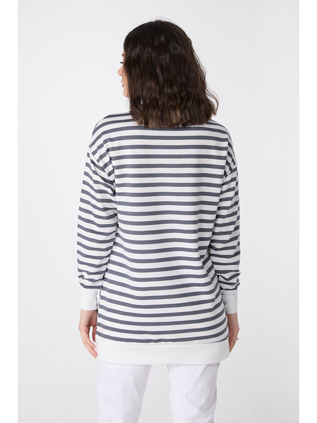 Gri Çizgili Sweat Füme - 23892-3