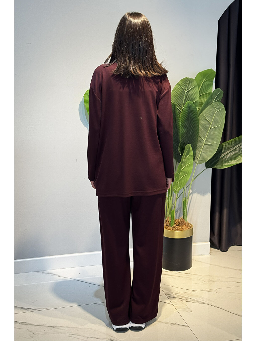 Bağcık Detay Tunik Pantolon Takım 2117 Bordo-3